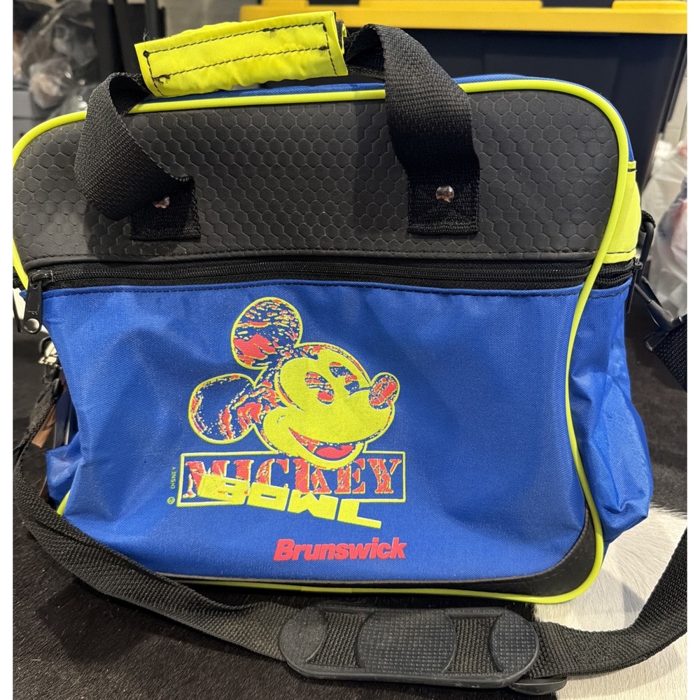 Vintage Mickey Bowl Mouse Brunswick Bowling Bag Blue Yellow Neon‎ 90s USA  RARE